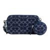 Bolsa de Ombro Charter 19 Classic Signature com Ferragens Prateadas em Jeans e Couro de Bezerro Fino Pequena Masculina Azul Escuro