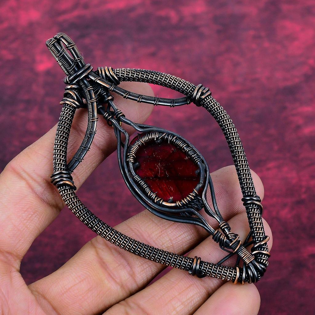 Lebensbaum Roter Feuer Labradorit Anhänger Kupferdraht Gewickelter Schmuck Regenbogen Mondstein Anhänger