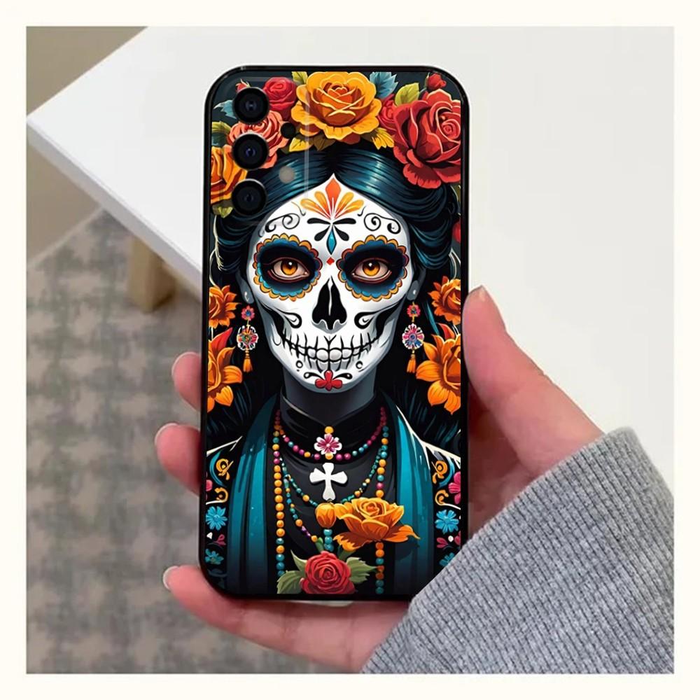 Day of the Dead Mexican Catrina Skull Phone Case For Samsung Galaxy A13,A21s,A22,A31,A32,A52,A53,A71,A80,A91 Soft Black Shell