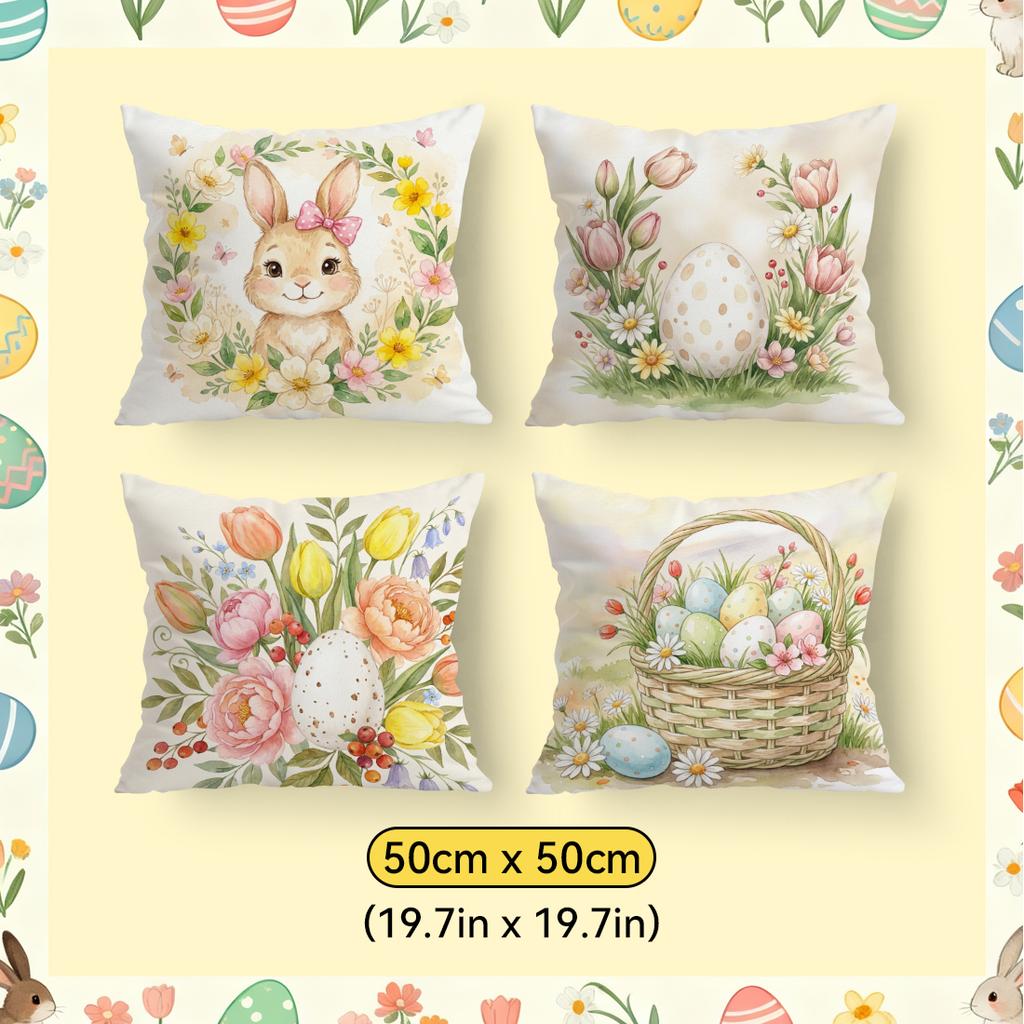 Easter Rabbit Flowers Pillowcase Printed Polyester 40/45/50Cm Throw Pillowcover Decorative Sofa Cushion Pillowslip Home Decor