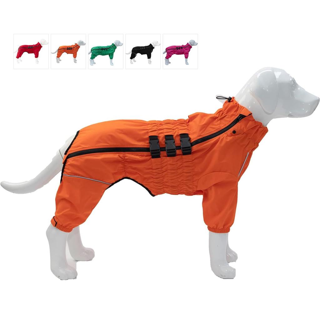 Waterproof Winter Jacket Jacket with Reflective Belt, Lightweight Windproof Jacket, Black Dog Raincoat with Zipper
