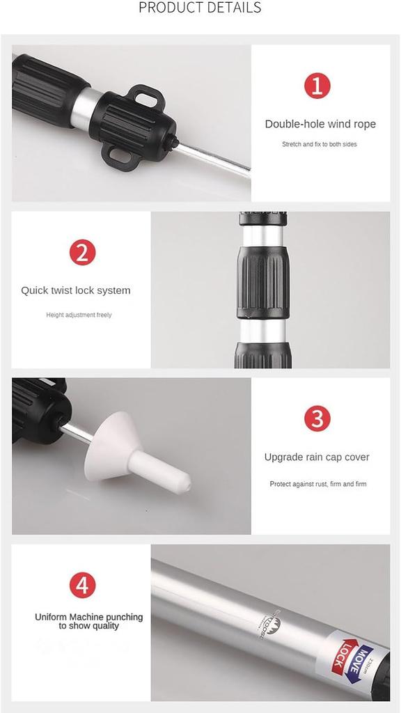 Aluminum Canopy Support, 95-234cm, Extendable Tarp Pole for Tents, Awnings, Canopies, and Porches (Silver)