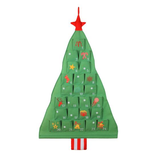 Fabric Christmas Advent Calendar with Pockets 25 Days Christmas Tree Countdown Calendar Wall Door Hanging Bag for Holiday Decoration
