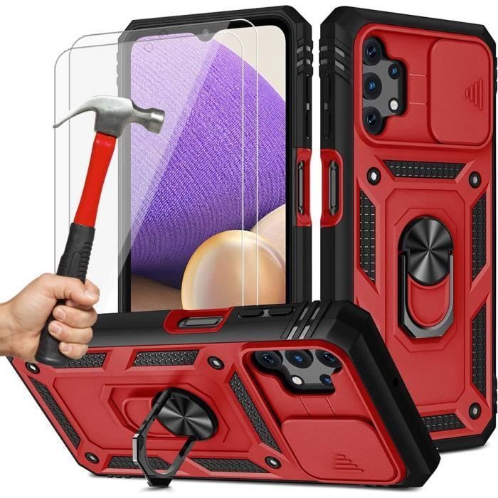 Coque de Protection - BOOLING - pour Samsung Galaxy A32 5G - Rouge Mat - Caméra Coulissante - 2 Verres Trempés