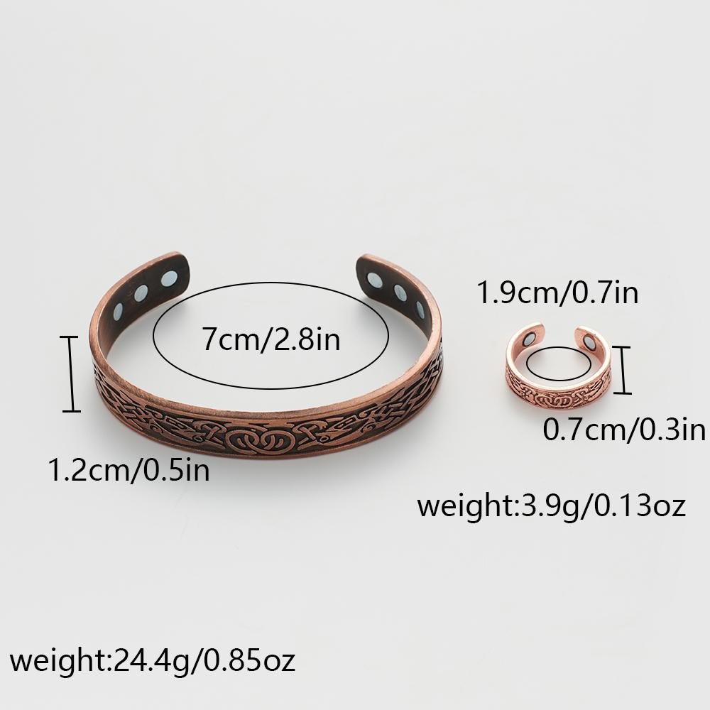 European and American Copper Vintage Simple Double Ring Pattern Magnet Energy Ring Bracelet Set