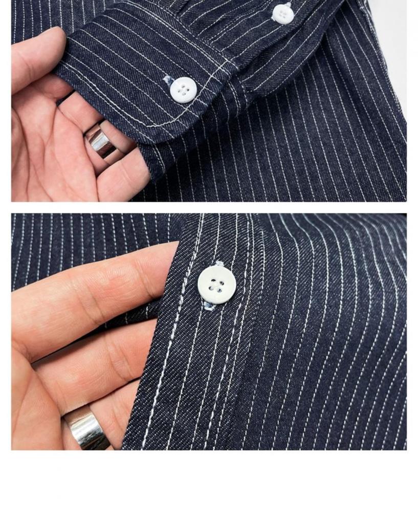 Men’s American Retro Striped Denim Long-Sleeve Shirt: Casual Versatile Spring/Autumn Jacket