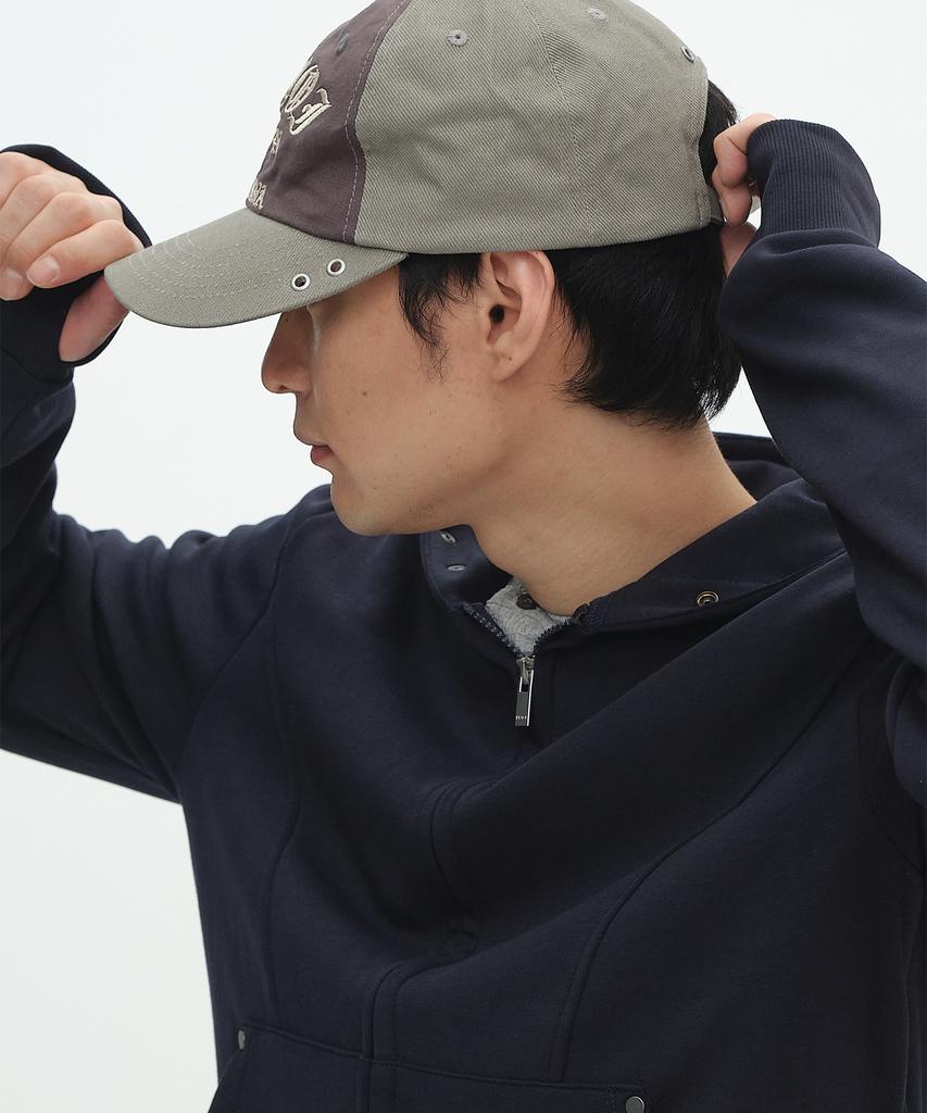 Makoi Block Layered Word Two-Tone Color Block Cotton Ball Cap [Charcoal]