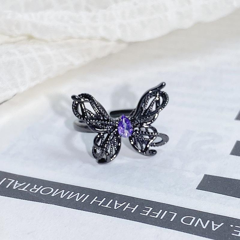 Dark Series Personality Trendy Cool Love Open Ring Irregular Inlaid Zircon Punk Retro High Sense Ring Woman