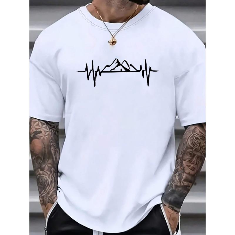 

Мужская футболка с коротким рукавом европейского размера, свободного кроя, с изображением линии ЭКГ и гор. Темно-синяя, легкая, с круглым вырезом, летняя рубашка для улицы S белый