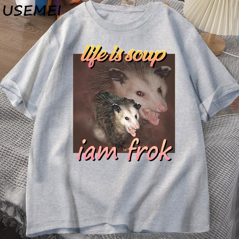 Life Is Soup I Am Fork Possum Tshirt Unisex Cotton Short Sleeve Tee Shirt Unisex Unisex Clothing Printed T Shirt Cotton Oversize
