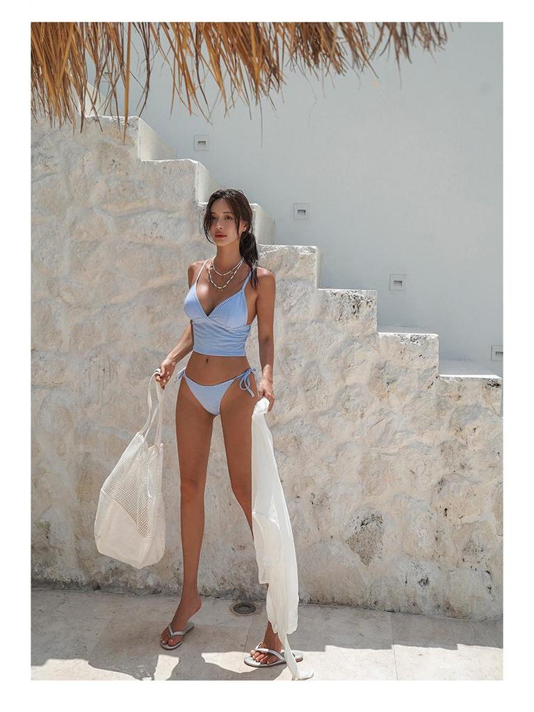 2025 European-American Striped Slimming Bikini Set: Sexy, Conservative Tummy Control Swimwear for Hot Springs