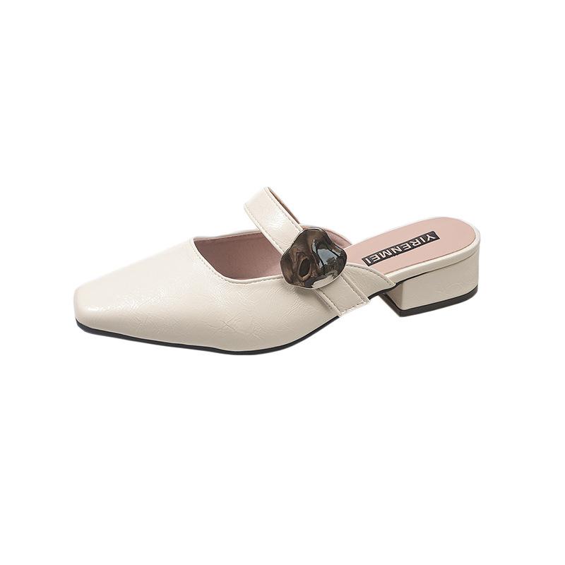 Außenhandel süßer dicker Absatz Baotou halber Slipper 2025 Sommer neue Mode coole Hausschuhe Nischendesign hohes Temperament hohe Absätze