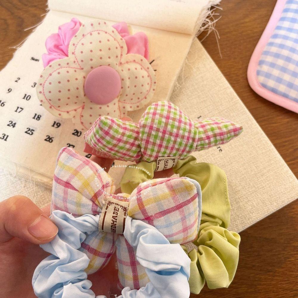 Korean Style Sweet Hair Ring Plaid Polka Dot Hair Tie Cute Bowknot Hair Rope  Daily