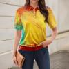 Women's Casual Floral Print V-Neck Short Sleeve Decorative Button T-Shirt Top