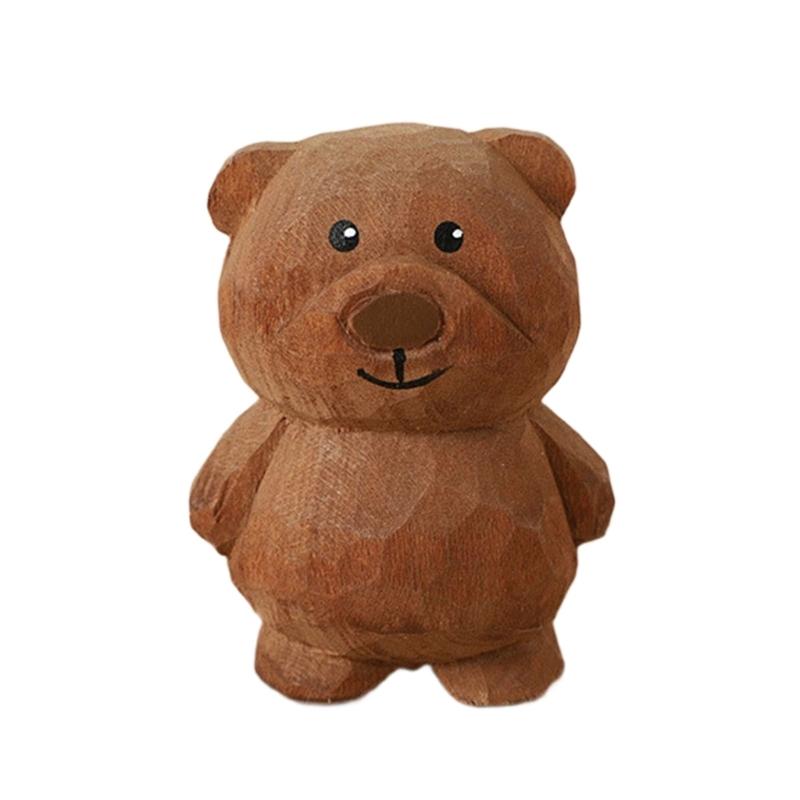 Wooden Bear Figurine Cute Decorative Accent Piece For Shelves Desks Bookshelves Basswood Design