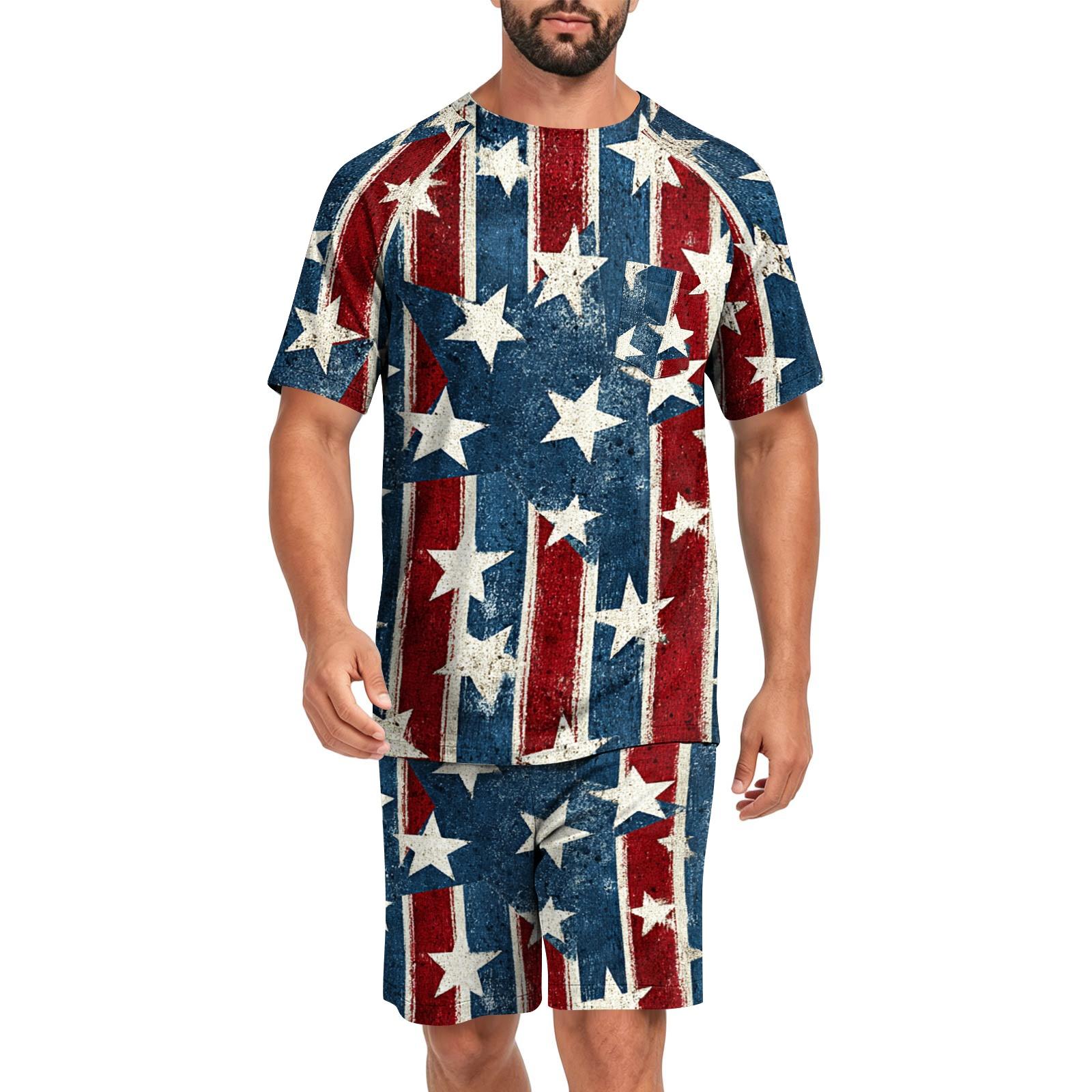 Herren Sommer-Pyjama-Set Kurzarm-Oberteil und Shorts Bequemer Weicher Stoff Atmungsaktiv Leicht Hausanzug Schlafanzug-Set XXL blue