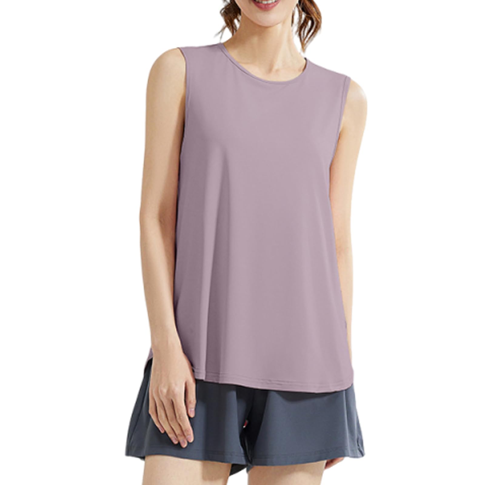 

Tuten Sleeveless Yoga Tank Top with a Round Flattering and Soft for and Sports Women s Neck, Fit, Moisture-Wicking, Quick-Drying, Breathable, Yoga, фиолетовый