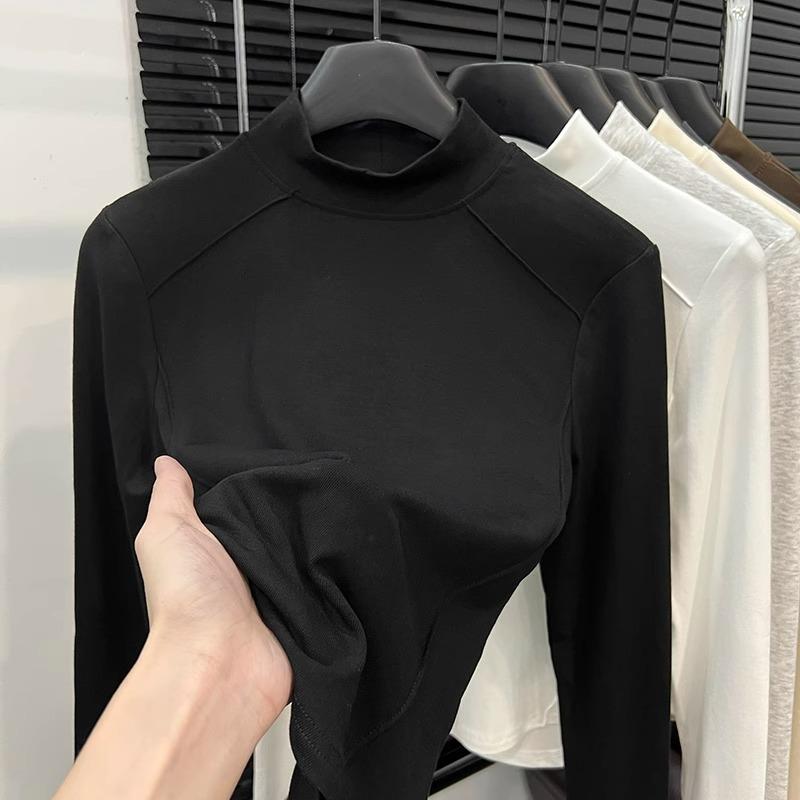 

Футболка из бархата в гонконгском стиле с полуводолазкой для женщин на осень и зиму pure desire с узким закругленным подолом в виде рыбьей кости, базовый топ XL