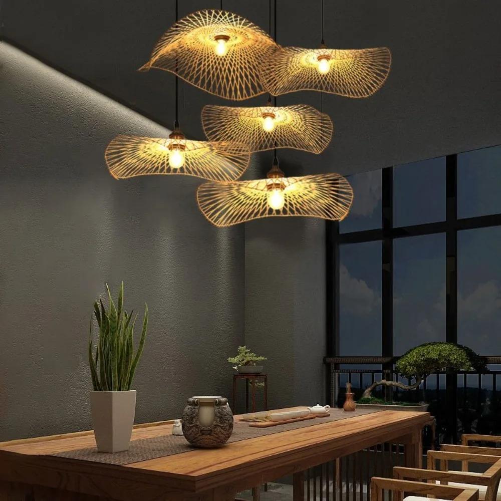 45/55/75CM Bamboo Pendant Lights E27 Lamp Fixtures Hanging Ceiling Light Bamboo Chandelier for Restaurant Home Bar Cafe Bedroom