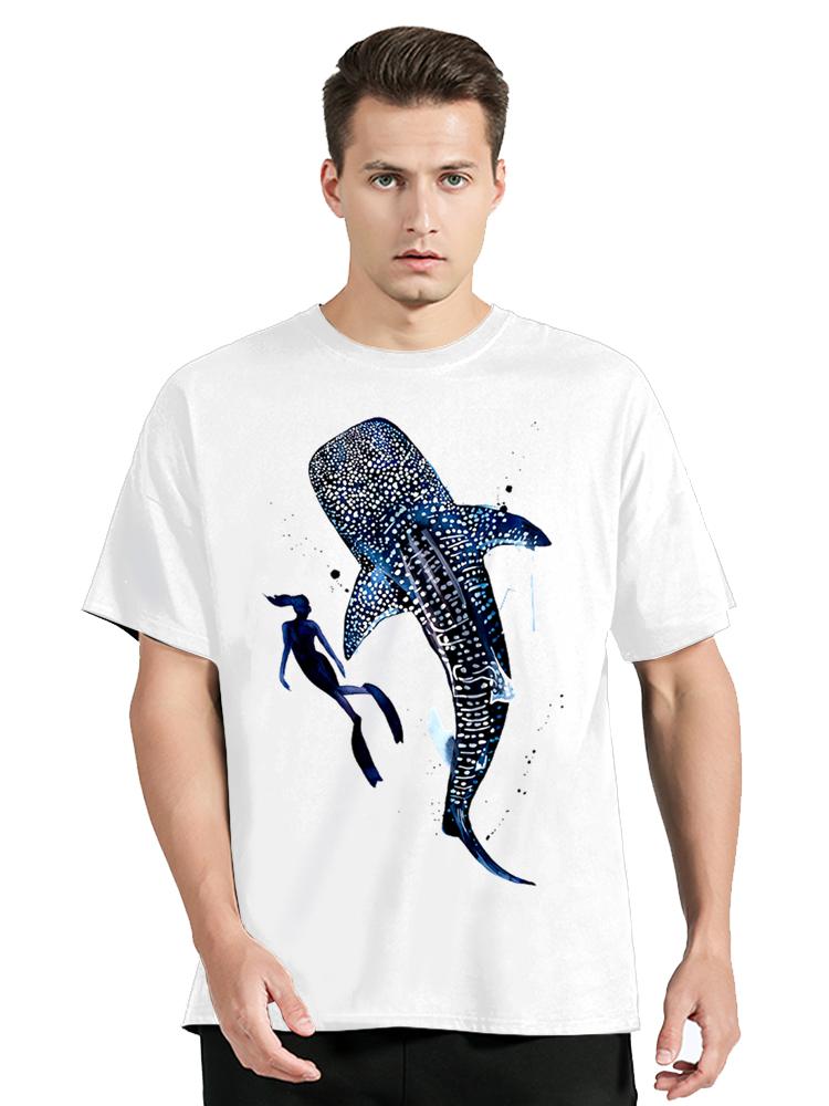 Super Cute Sea Turtle Whale Shark Watercolor T-Shirt Casual Men Clothing Summer Beach Diving Casual Tshirt Sea Life Fitness Tops S разноцветный