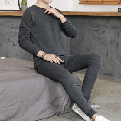 2 Pcs/Set Winter Men Thermal Underwear Set Round Neck Long Sleeve Warm Thick Plush Plus Size Slim Fit Elastic Open Crotch Men Pajamas Set