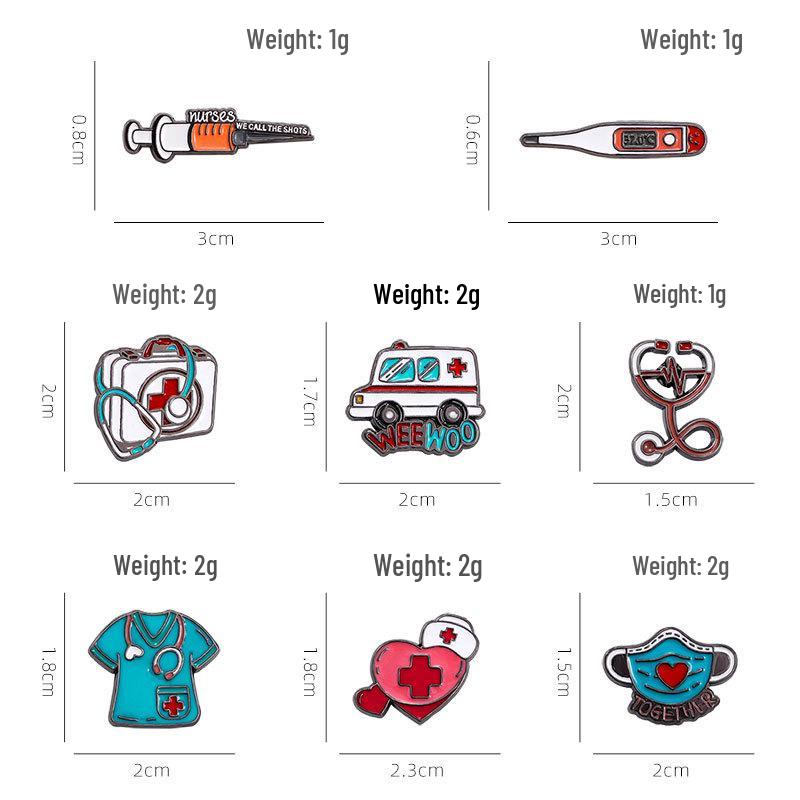 Medical-Themed Cartoon Brooch Set: Ambulance, Syringe, Stethoscope Badges