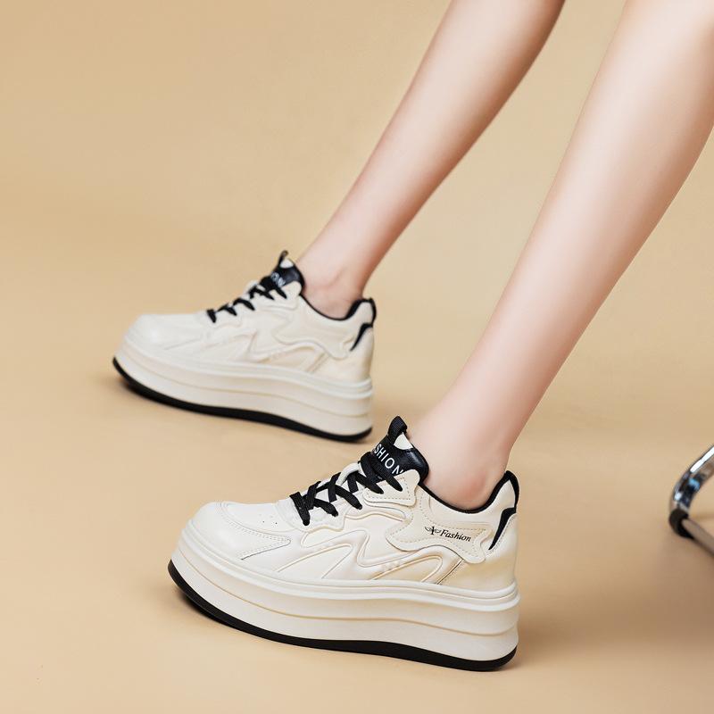 Wedge Sneakers With Lace Up Design Round Toe Non Slip Thick Sole Casual Daily Walking Shoes Available In Black Red White Laces F
