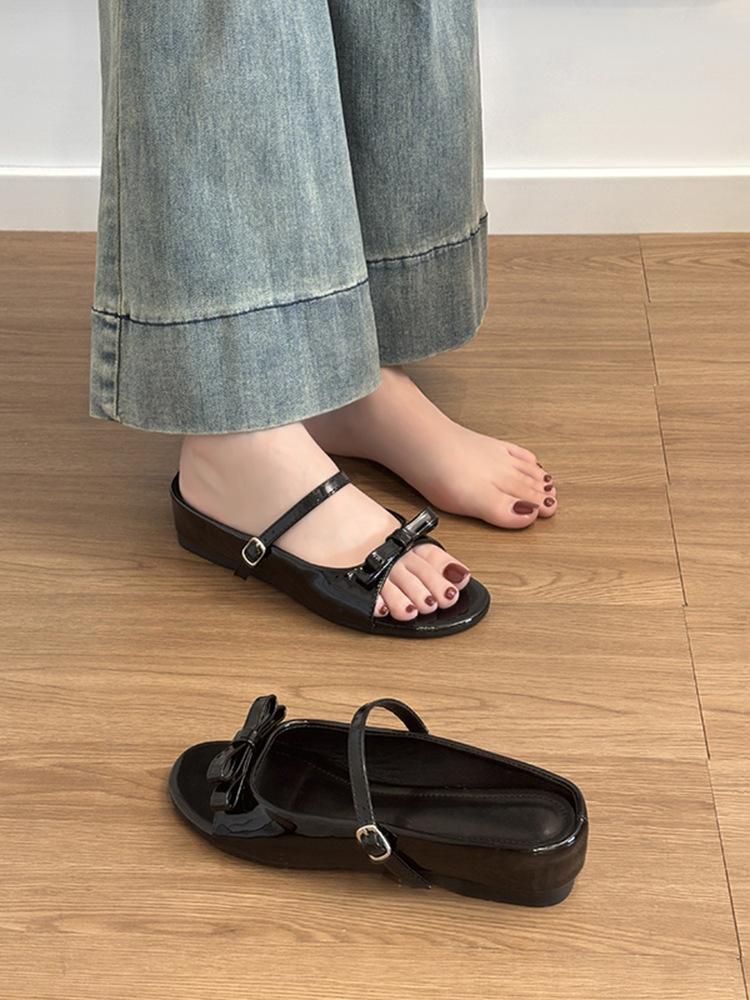 

Bow one-word drag inner height increase cool slippers women s summer outer wear with skirt gentle sandals 35