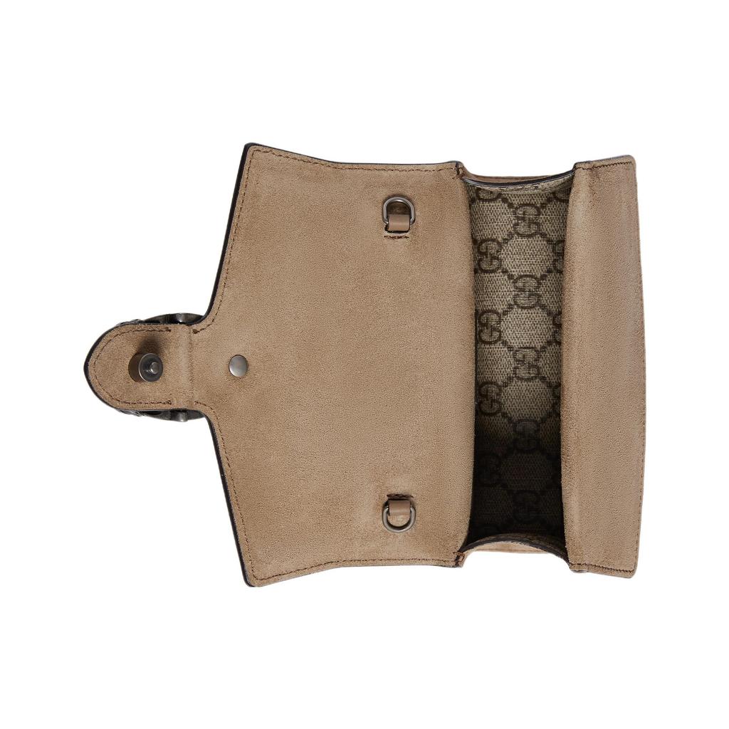 Gucci Borsa a Spalla Mini Borsa a Tracolla in Tela con Chiusura a Bottone Magnetico Logo Vintage Testa di Tigre Borse da Donna Beige Marrone Scuro 752029-KHNRN-8642