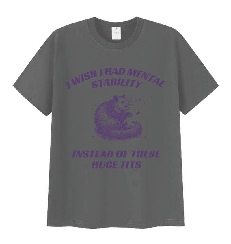 Drôle J'aimerais avoir une stabilité mentale T-shirts Mème Raton Laveur Homme Femme Décontracté Haute Qualité Oversize Coton T-shirt Hauts Harajuku