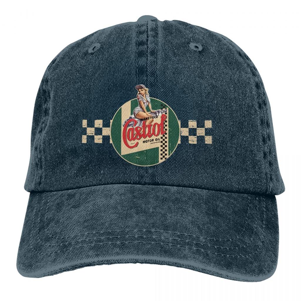 Pure Color Dad Hats Castrol Vintage Racing Stripe Women's Hat Sun Visor Baseball Caps Pin Up Girl Peaked Cap