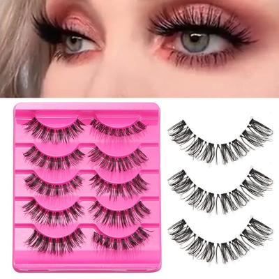 5 Paires Maquillage Longues Douces Épaisses Croisées Noir Extensions de Cils Faux Cils Faux Fabriqués à la Main