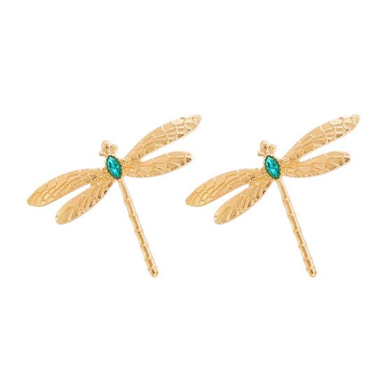 Серьга-пусета Стрекоза Животная Бижутерия с Красными и Зелеными Искусственными Камнями Серьги в Винтажном Стиле Уникальный Подарок для Женщин B