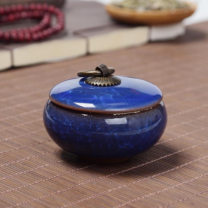 Керамические мини-банки для чая с фиолетовым песком и потрескавшейся глазурью, чайные коробки, герметичные банки из гипса, шкатулки для украшений, банки для хранения, чайные аксессуары сапфир синий