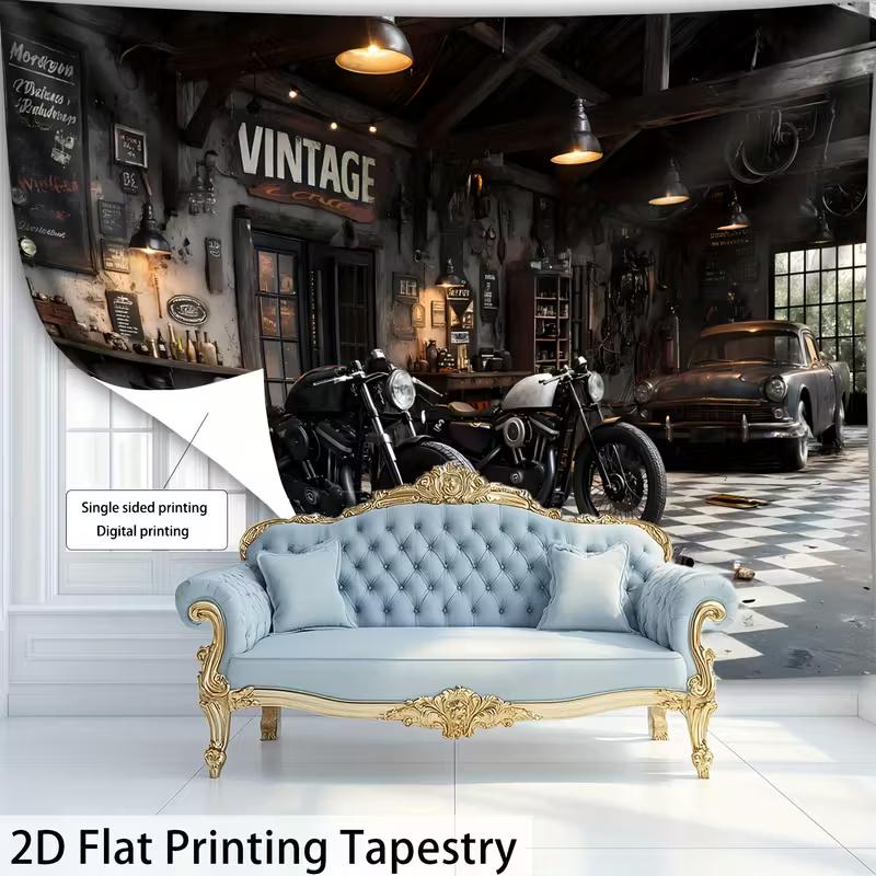 

Man Cave Motorcycle Backdrop Vintage Car Repair Shop Photo Booth Background 47.2x31.5inch/120*80cm