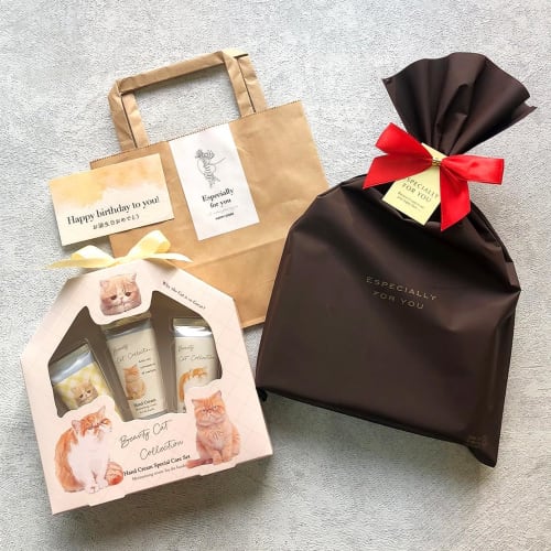 

(Styleneo) Hand Cream Gift Set for Women, Popular and Affordable, Approx. 168 x 160 x 29mm (Exotic Shorthair) Brown Pear Texture with Red Tag and Happ