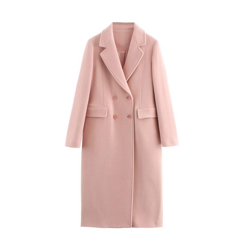 Womens Solid Color Mid-Length Blend Wool-Like Coat 2026 Streetwear Outerwear