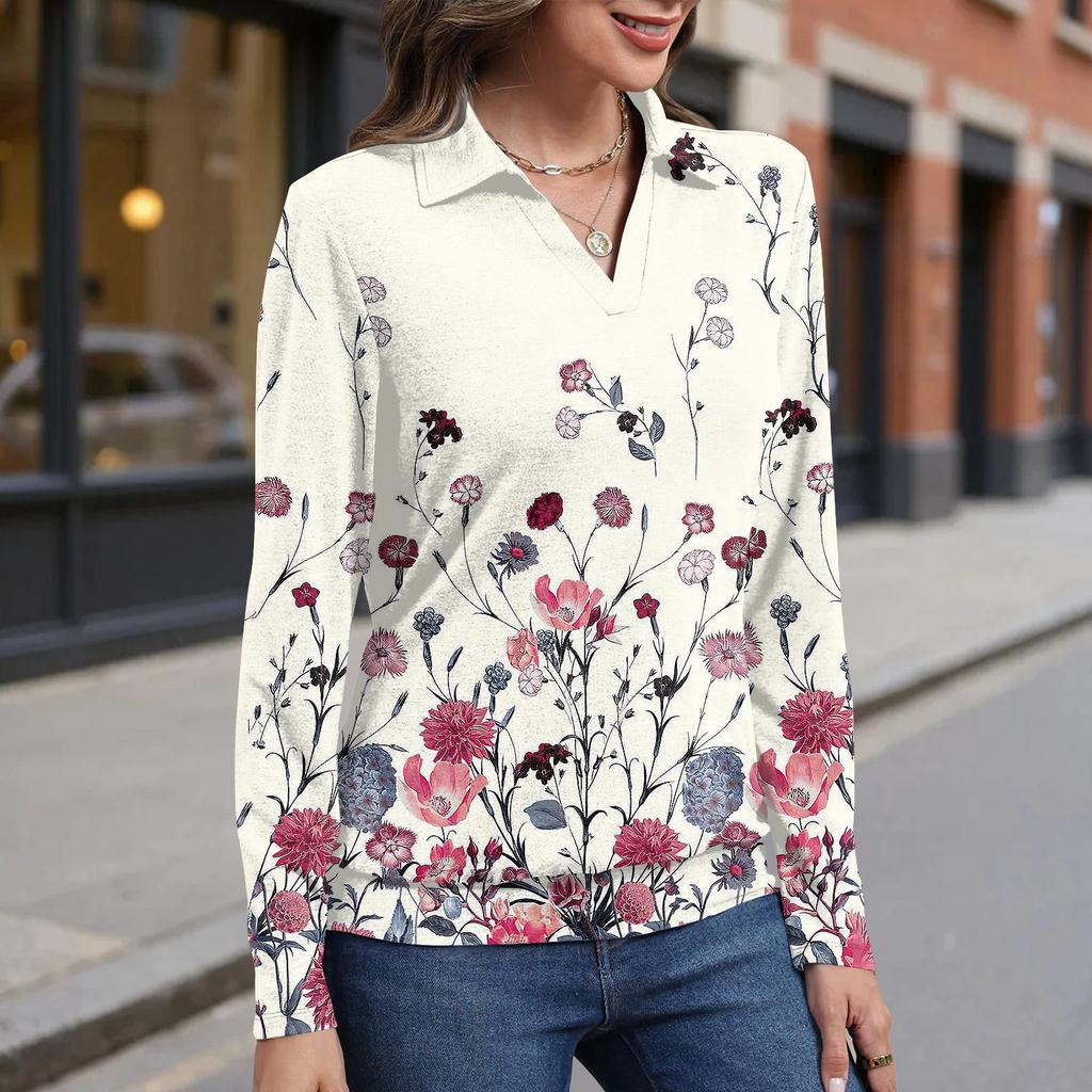 Women's retro printed fashionable long-sleeved top