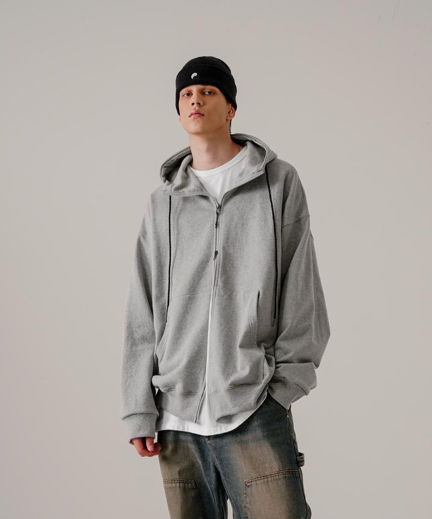 Ezkaton Heavy Loop Neck-Up Zip-Up Hoodie Grey Shot6743