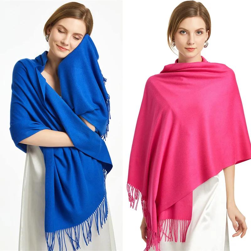 2025 Winter Shawl For Women Long Warm Cashmere Scarves Hijab Solid Lady Wrap Female Pashmina Bandana Head Scarfs Echarpe