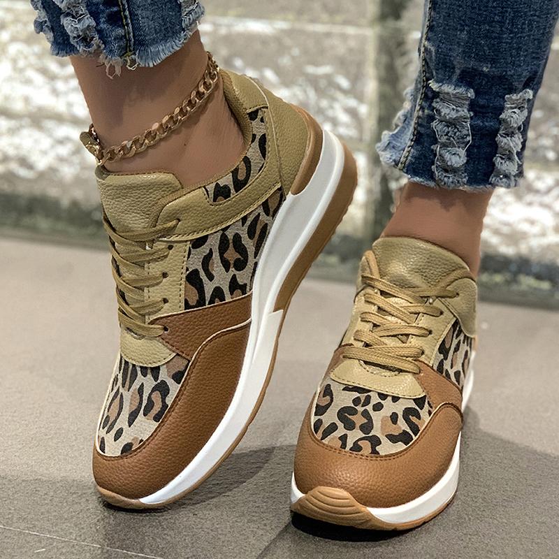 Fashion Leopard Print Wedge Sports Shoes for Women 2024 Fashion Platform Sneakers Woman Plus Size 43 Lightweight Ladies Walking Shoes