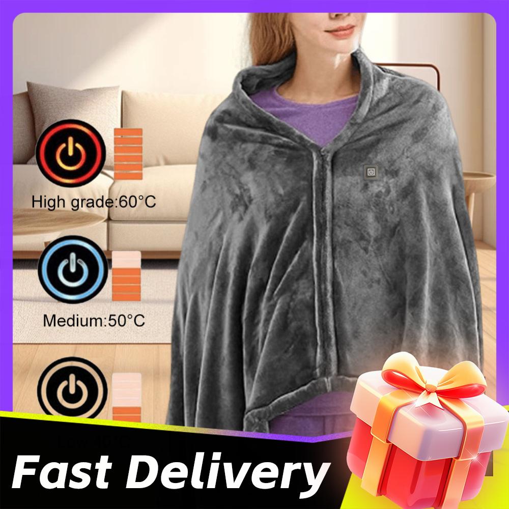 3 Heating Level USB Heated Shawl Electric Heating Blanket Wearable Heated Poncho Throw Heated Throw Blanket for Camping Hiking