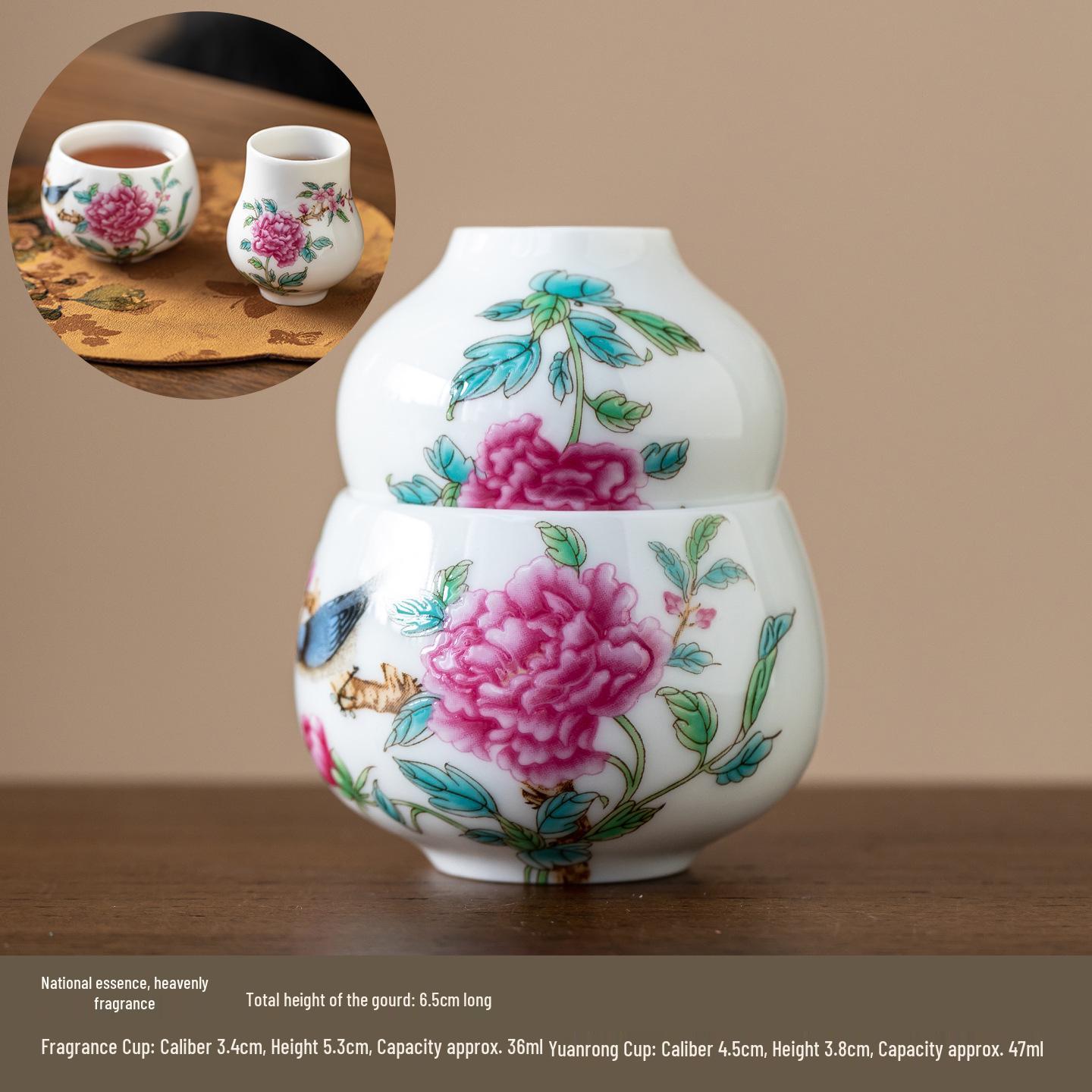 

Ceramic Calabash Couple Tea Cups Set - Portable Chinese Kung Fu Tea Souvenir