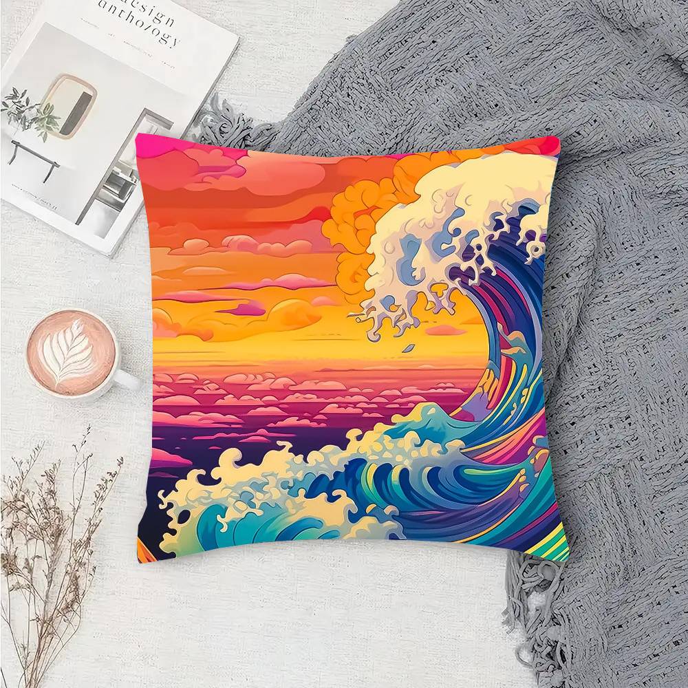 Retro Wave Sunset Pillow Case Fashion Square Pillowcase Bedroom Sofa Room Ins Decoration Leisure