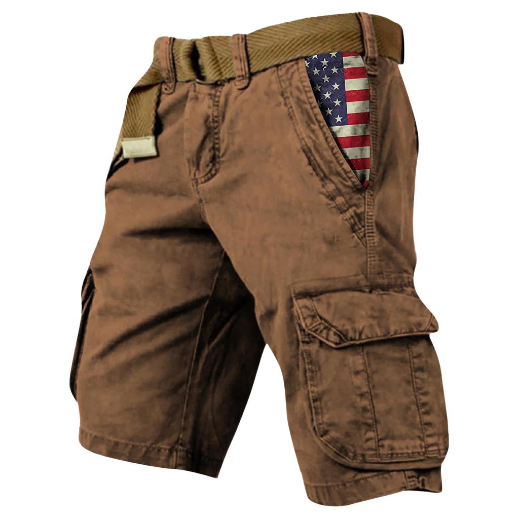 Shorts Masculinos de Verão Estampados para Exterior Shorts Masculinos Largos com Múltiplos Bolsos