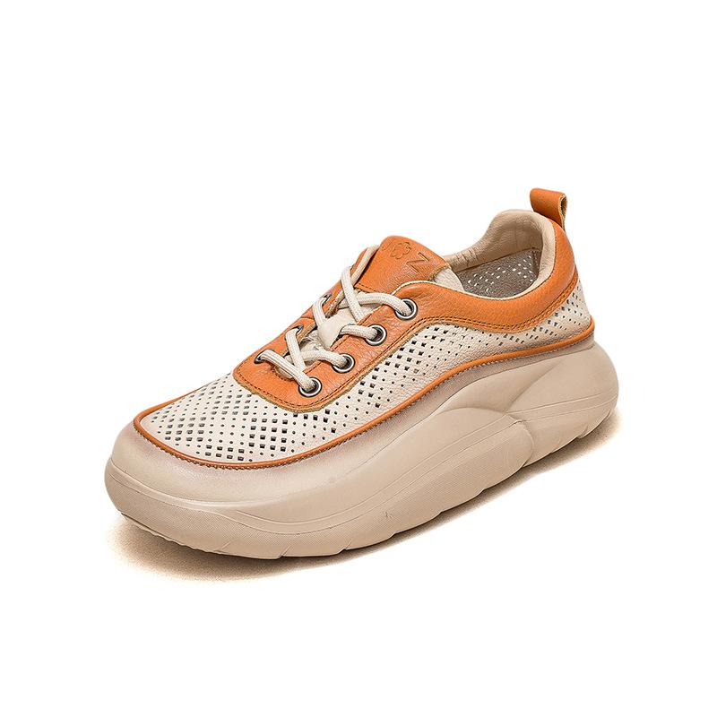 Fashion GKTINOO Hollow Sandals Women Sneakers Genuine Leather Shoes Thick-soled 2025 New Handmade Comfortable Retro Platform Sneakers