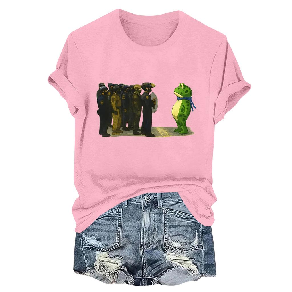 Women's Fashion Casual Printed Round Neck Short Sleeved Pullover T-Shirt Top