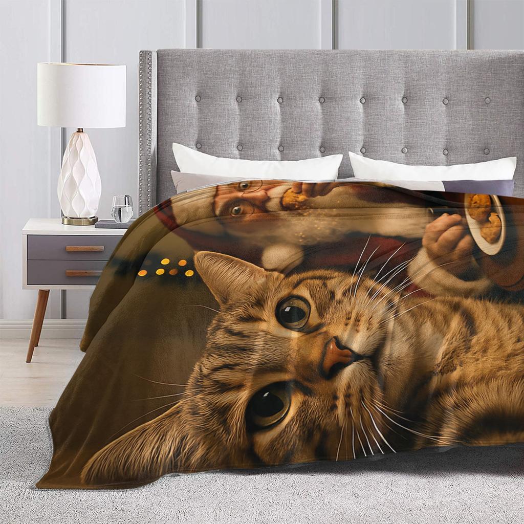 Cat Selfie with Santa Plush Blanket Kids Adult Flannel Bedding Throws For Couch Chair Soft Warm Custom Quality Bedspread