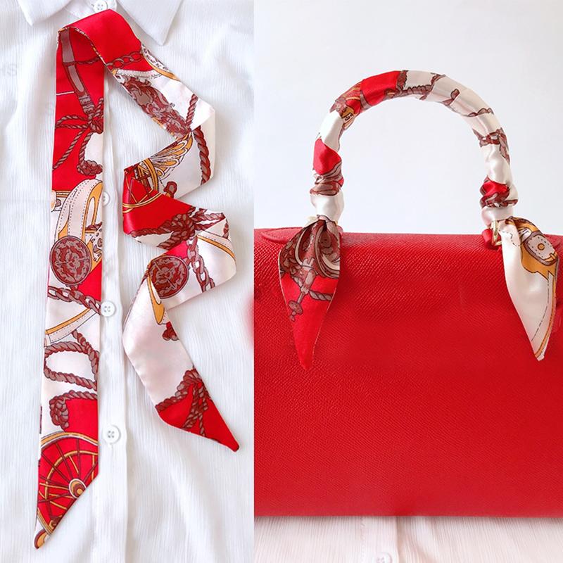4cm* 95cm Woman Thin Imitation Silk Scarf Long Hair Strip Headband Neckerchief Fashion Bag Handle Ribbon Scarf Female Tie