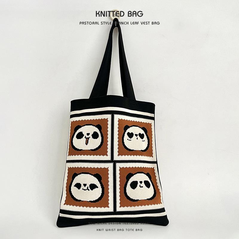 2025 Cute Panda Knitted Shoulder Bag: Large Capacity, Versatile Storage for Women and Students